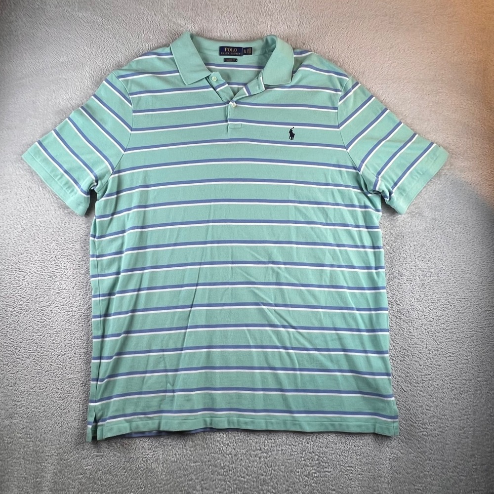 Polo Ralph Lauren Mens XL Classic Fit Striped Polo Shirt Mint Green Blue 2915